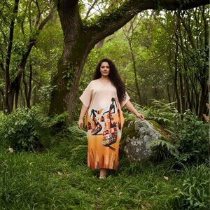 Gypsie Blu Women Plus Size Caftan Dress Digital Printed Polyester Mumu Dresses